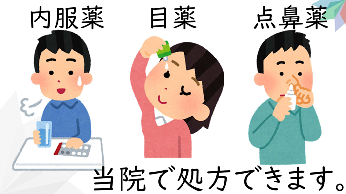 内服薬・目薬・点鼻薬　当院で処方できます。